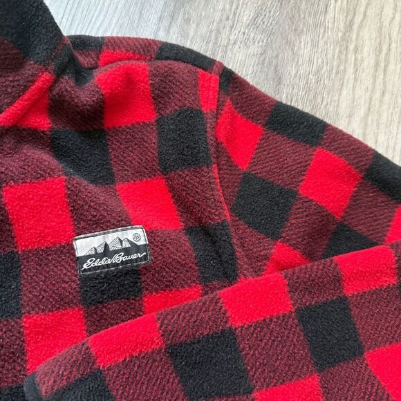 Eddie Bauer Fleece Zip Up Red Black Buffalo Plaid Medium - Picture 5 of 6